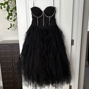 BLITHE LA black strapless tulle dress with rhinestones
